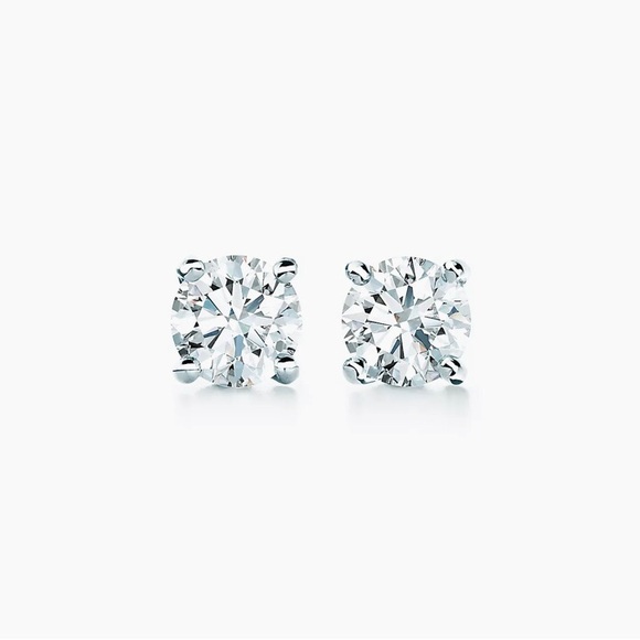1/2 Ctw Platinum Diamond Stud Earrings Tiffany Setting - Picture 1 of 10